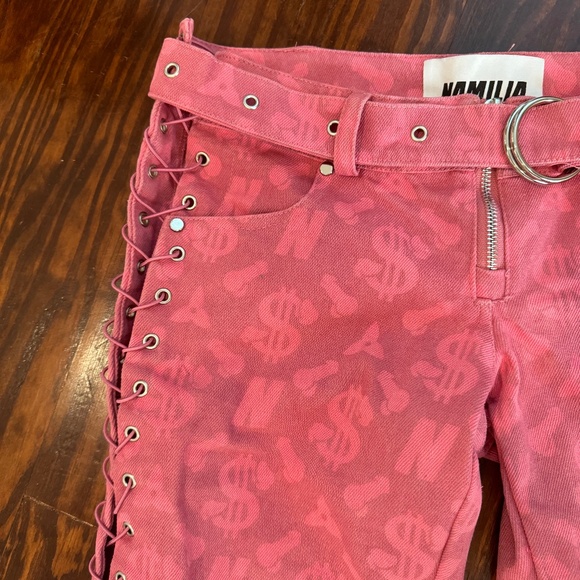 Print Monogram Denim Low Rise Lace Up Jeans with Dick Dollar Print Denim Thong - Picture 7 of 8